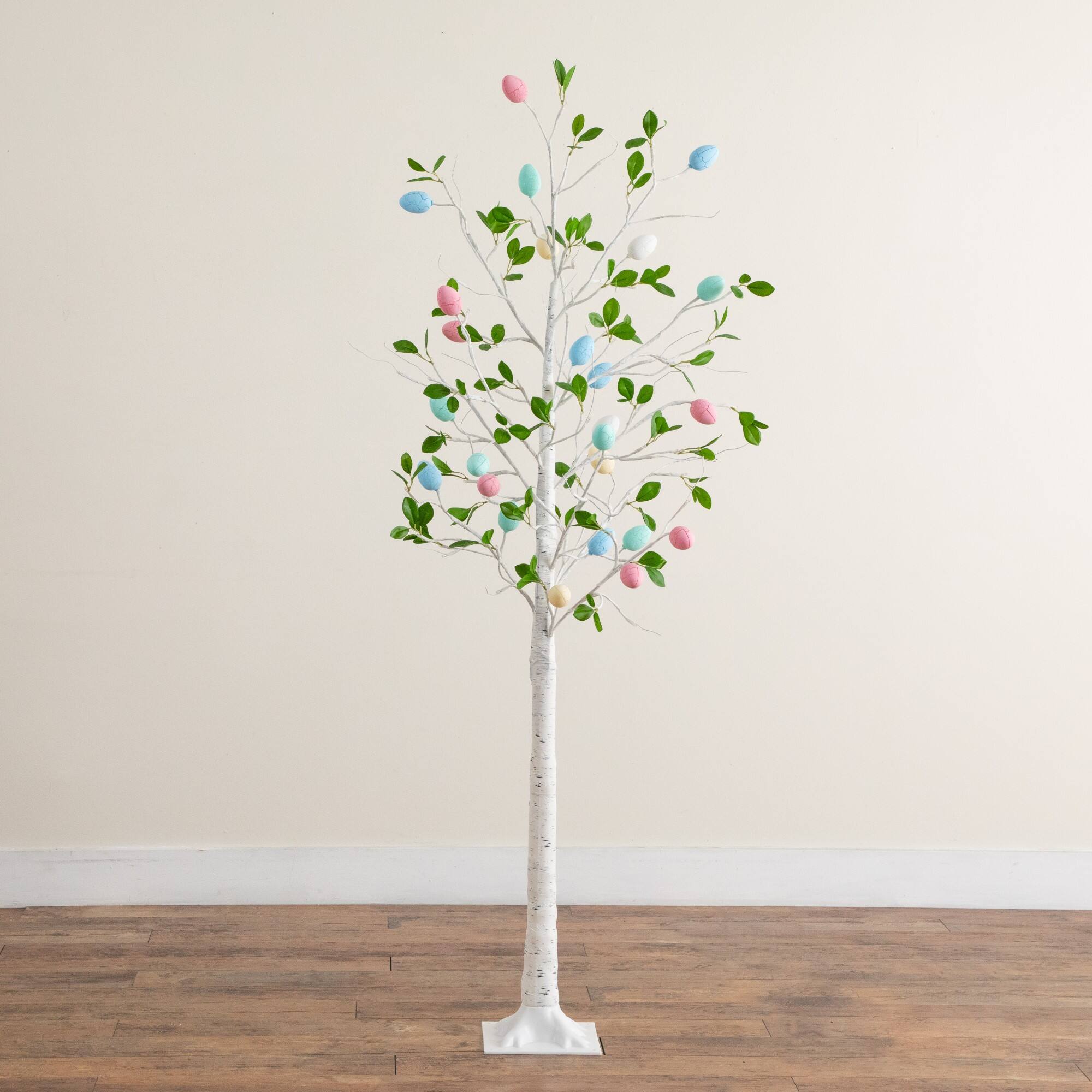 6ft. Pre-Lit Artificial Blooming Easter Egg Twig Tree with 96 Warm White LED Lights